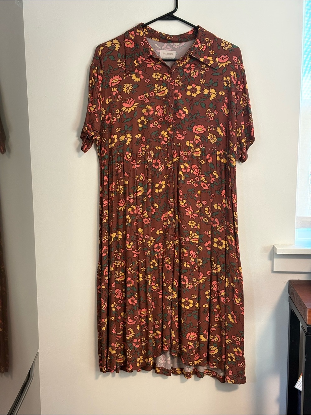 NWOT Brixton Pink and Brown Floral Button-Front Dress